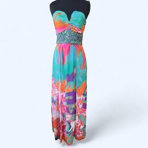 Y2K vintage Deb Strapless Beaded Chiffon Gown